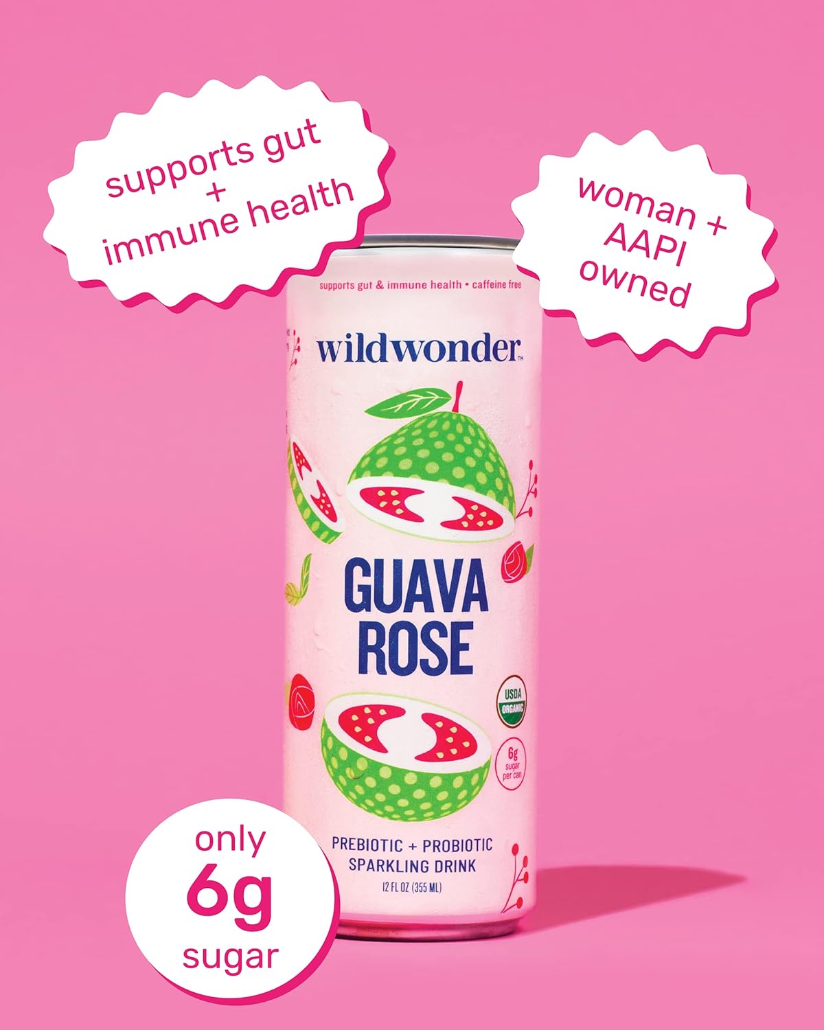 Wildwonder Sparkling Probiotic Juice Drink w/ Gut Health Immunity & Digestion Support, w/ 5g Fiber & Live Probiotics, Caffeine Free, Organic, Vegan, Low Sugar & Calorie, 12pk 12oz Cans, Variety Pack Pack of 2