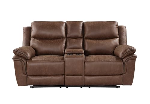 New Classic Furniture Ryland Polyester Manual Sofa with Dual Recliner, Brown