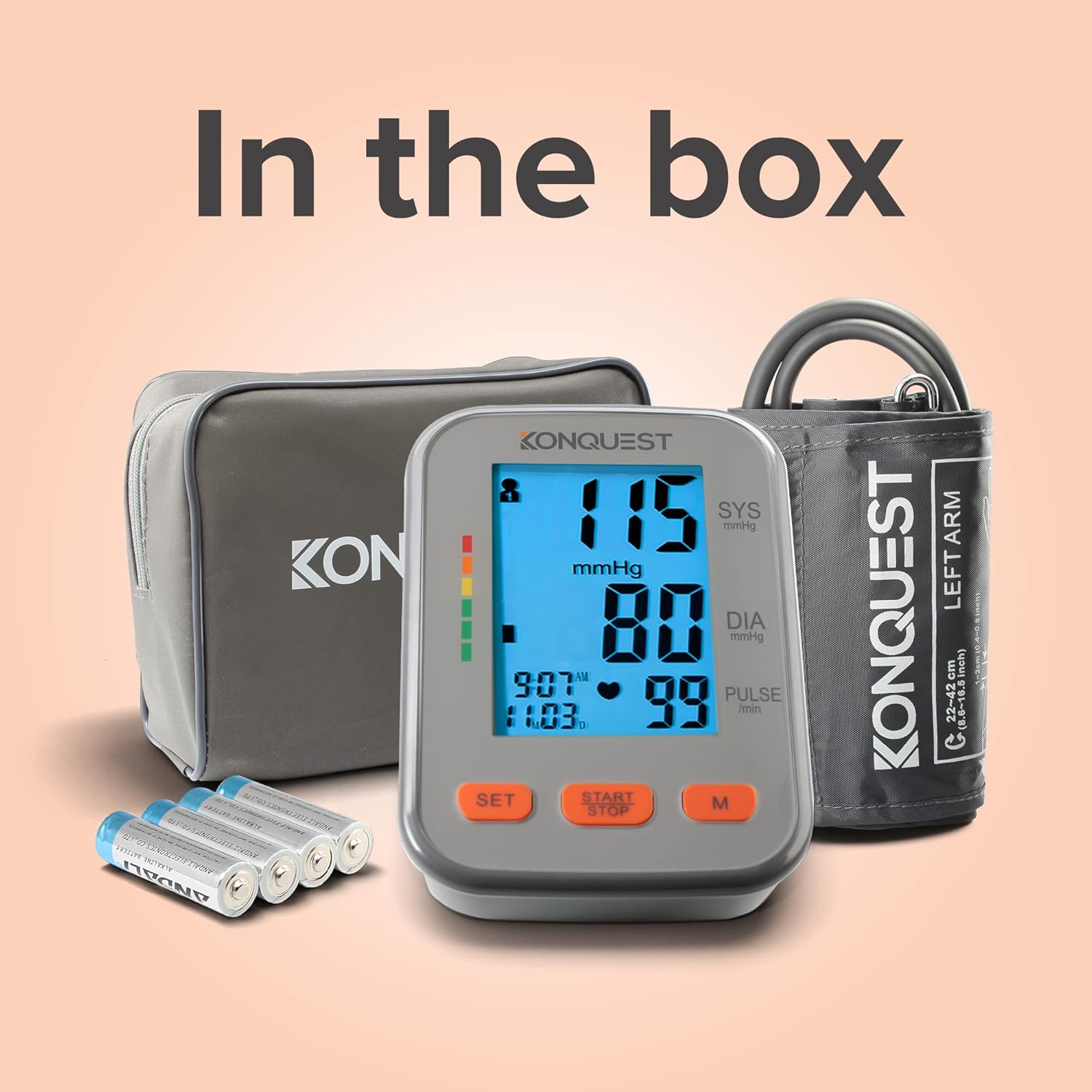 Konquest KBP-2704A Automatic Upper Arm Blood Pressure Monitor - Adjustable Cuff - Large Backlit Display - Irregular Heartbeat & Hypertension Detector - Tensiometro Digital