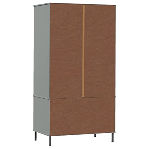 Wardrobe with Metal Legs Gray 35.4"x21.7"x67.9" Solid Wood OSLO,Compact Pine Wood Wardrobe with Ample Storage Space and Stylish Design for Home Armoires & Wardrobes, Bedroom Cabinets & Storage