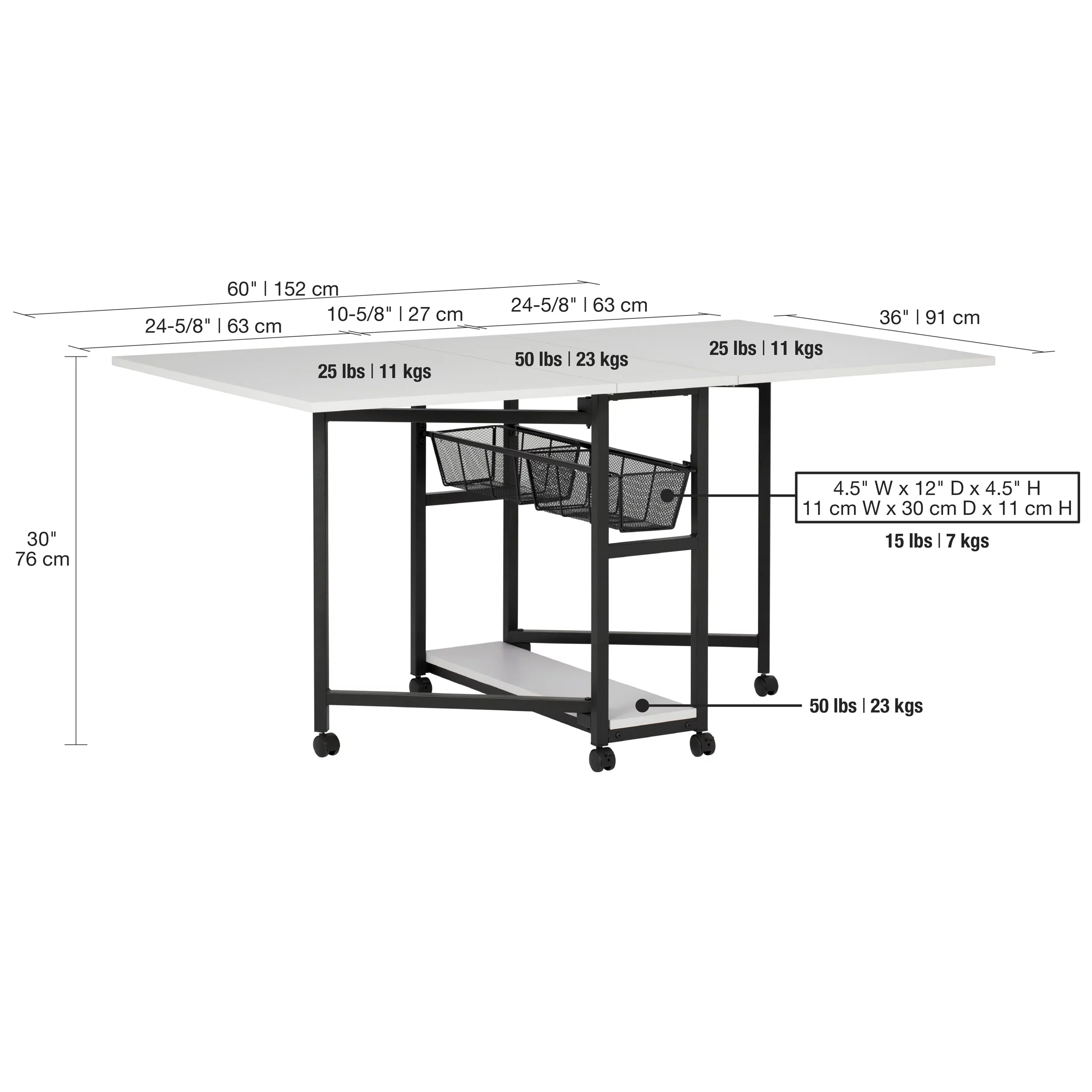 Sew Ready Mobile Fabric Cutting Table with Storage 30" H in Charcoal/White
