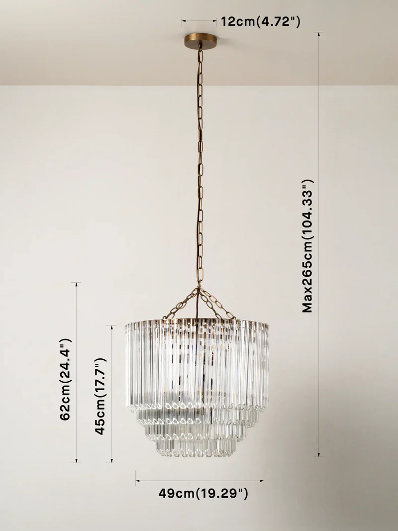 Petalia - 9 light aged brass and clear glass tube tall chandelier