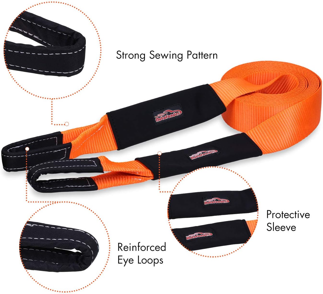 Autofonder Heavy Duty Tow Strap 12T Recovery Kit: 4WD Tow Strap + 3/4 Bow Shackle (2pcs) + Storage Bag (20ft)