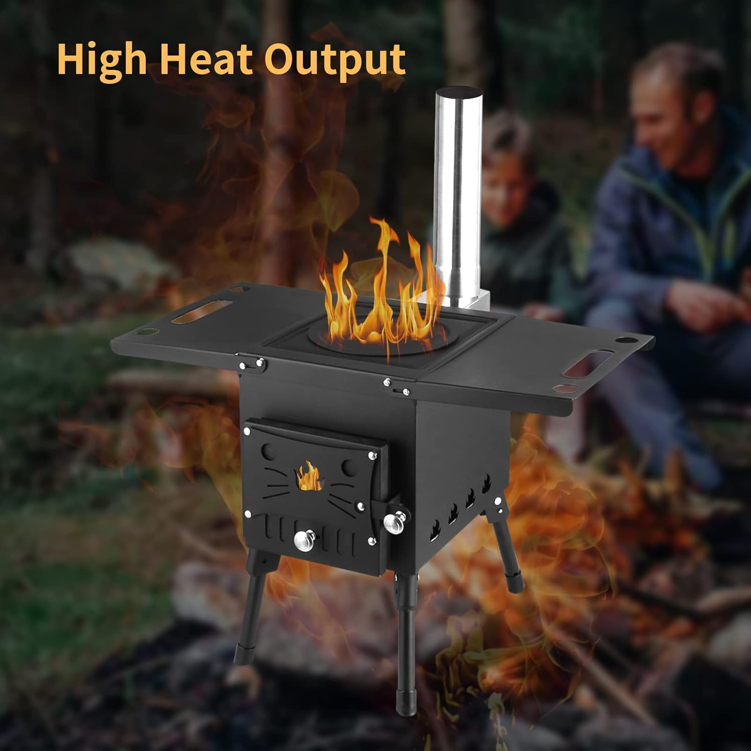 Portable Wood Burning Stove, Hot Tent Stove with Chimney Pipe, Outdoor Camping Wood Stove for Tent, Shelter, Heating and Cooking