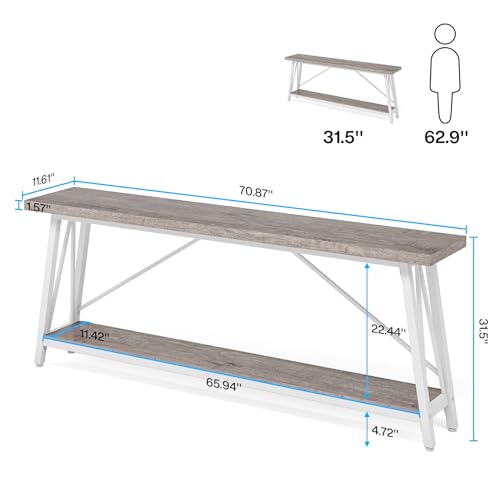 70.9" Industrial Entryway Console Sofa Table, Long, White