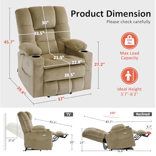 MCombo Large Triple Motor Power Lift Recliner Chair with Massage and Dual Heating, Adjustable Headrest for Tall Elderly People, Fabric 7634 (Grey, Large)