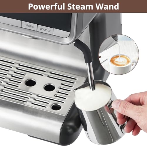 Espresso Machine with Grinder, 20 Bar Automatic Espresso Coffee Maker with Milk Frother for Home Barista, Professional Coffee Machine for Cappuccinos or Lattes, Gift for Dad Mom Coffee Lover