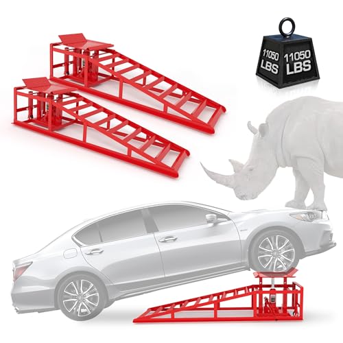 2 Pack Hydraulic Car Ramps, 11050LBS 5T Car Ramp High Lift 9"-14.2", Heavy Duty Steel Car Lift Ramp, Automotive Truck Service Ramps for Oil Changes Support Jack for Maintenance, Black