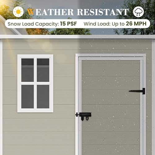 UDPATIO Outdoor Storage Shed 6 x 6 FT, Resin Garden Sheds with Floor Plastic Patio Outdoor Storage Shed with Lockable Door for Tool, Bike, Garbage Gray White
