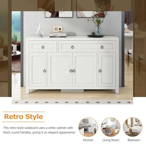 Sideboard Buffet Storage Cabinet, Modern Credenza Buffet Table Accent Cabinet with Flip Door 1 Drawer, 4 Adjustable Shelf, Console Coffee Bar Cabinet for Kitchen Entryway Living (Antique White)