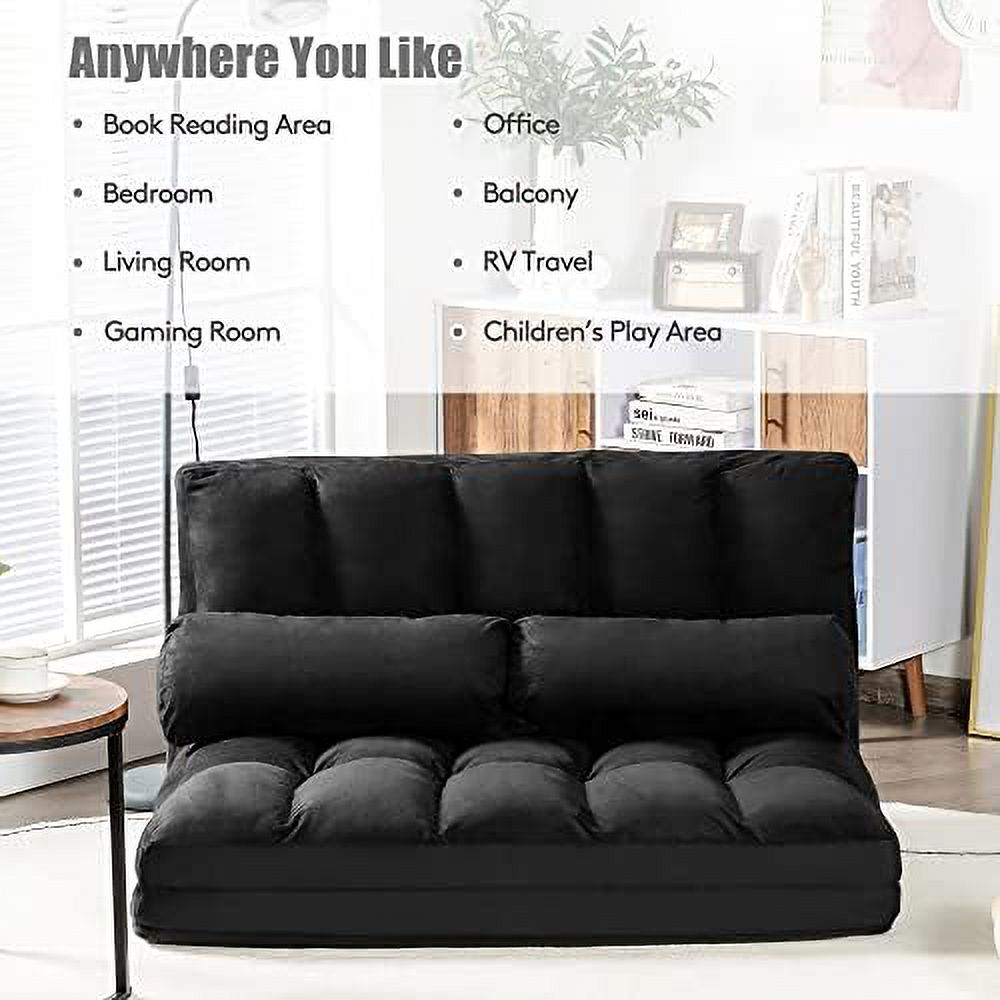 RUNFAYBIU Foldable Floor Sofa  6-Position Adjustable Lounge Couch with 2 Pillows &amp; Suede Cloth Cover  Modern Lounge Mattress Video Gaming Lazy Couch  Floor Seating Sofa  71" x 44.