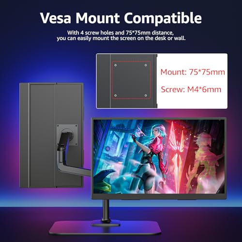 Portable Gaming Monitor 18.5 inch 1080P 100 Hz 120% sRGB USB-C HDMI Large Portable Monitor for Laptop MacBook Xbox PS4/5 Switch, Travel Monitor with Kickstand VESA Speakers