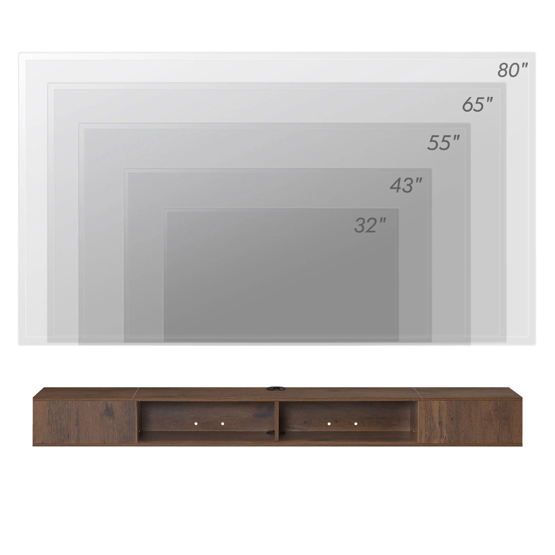 Floating TV Stand Wall Mounted with 16-Color Lights for 65/75/80 Inch TV, Floating Entertainment Center Storage Shelf Living Room, Brown
