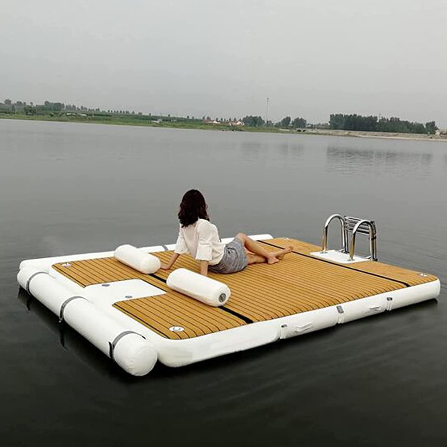Large Floating Platform Lake Mat Water Inflatable Floating Bed Floating Island Portable Inflatable Island Dock Raft Floating Platform for Pool & Beach