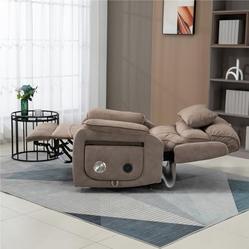 Light Grey Recliner Chair for Elderly | Tall and Big Man 400lbs | Chenille | Power Lift, Lay Flat, Stand Up, Wireless Charging Device, Extended Footrest, Massage Heat, Cup Holder, Lumbar Pillow