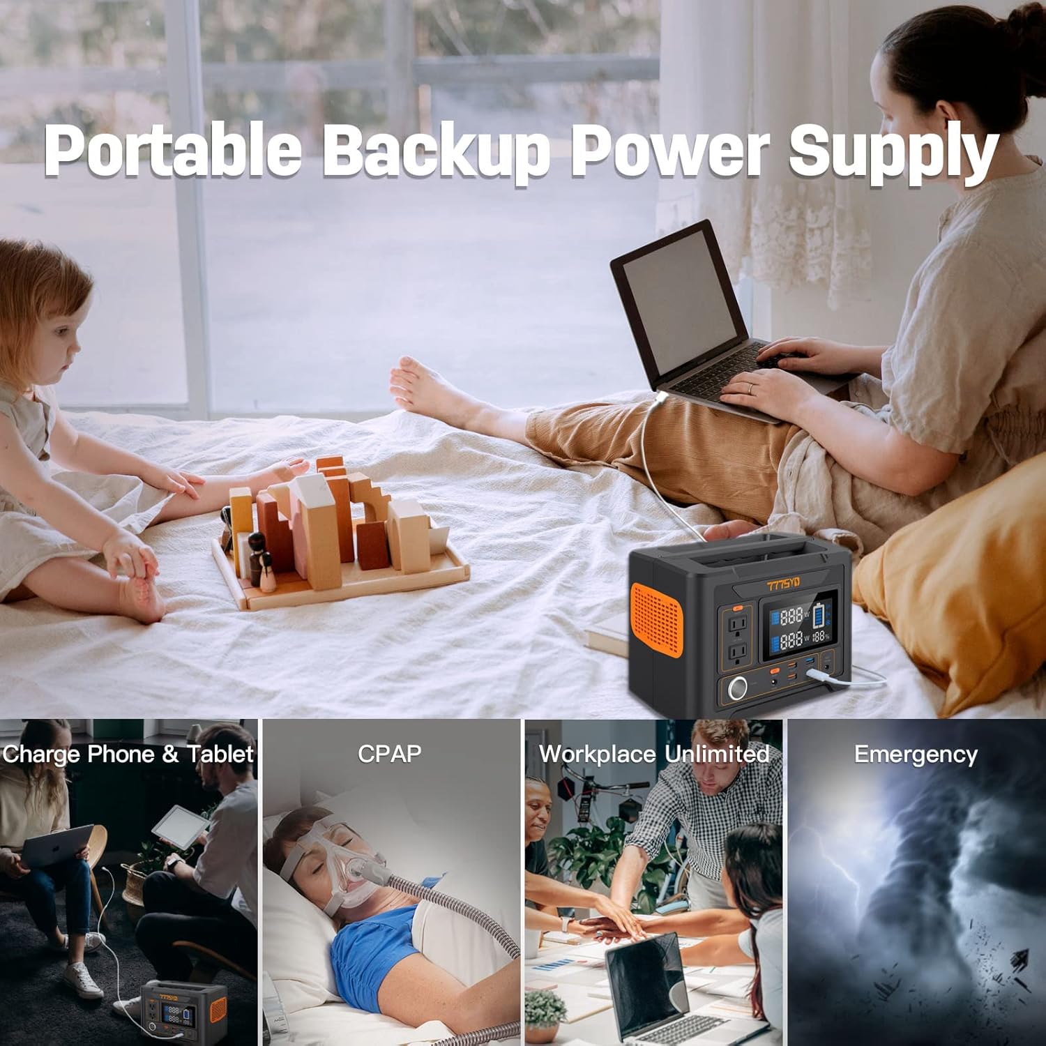 777SYD Portable Power Station 300W, 416Wh Backup Lithium Battery Pack Solar Generator, ship from America, 110V/300 Watt AC Outlet, Power Station for Outdoor Camping Travel CPAP Blackout Emergency