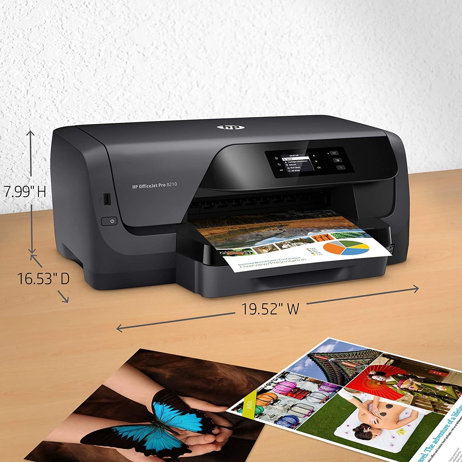 HP OfficeJet Pro 8210 Wireless Color Printer for Home Business, 2.0” Mono Display, auto 2-Sided Color Printing, 250-sheet Capacity Paper Tray, Copy Print +USB Cable