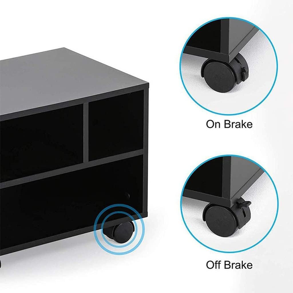2-Tier Mobile Under Desk Printer Stand, Wood Under Desk Printer Table with Wheels, Small Black Rolling Printer Cart for Home, Office, Scanner, Fax Machine, Computer, Copier