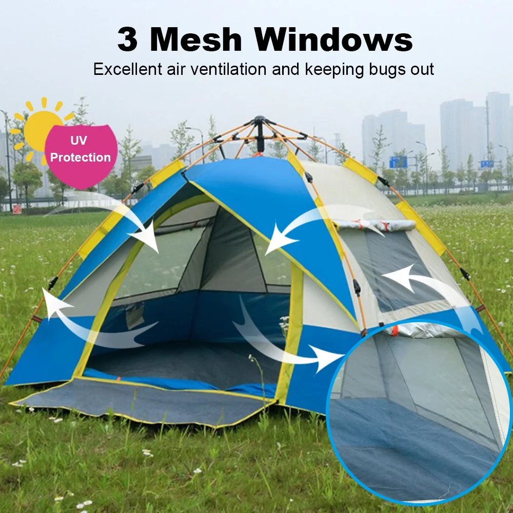 Pop Up Tent -resistant Portable Instant Automatic Camping Tent for 2-3 / 3-4 Person Family Tent Camping Hiking Backpacking