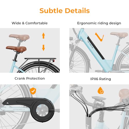 Heybike Cityscape 2.0 Electric Bike for Adults with 750W Motor Peak,468Wh Removable Battery and up to 50Miles 24MPH,UL Certified 26" Electric Commuter Bike with 7-Speed and Front Suspension.