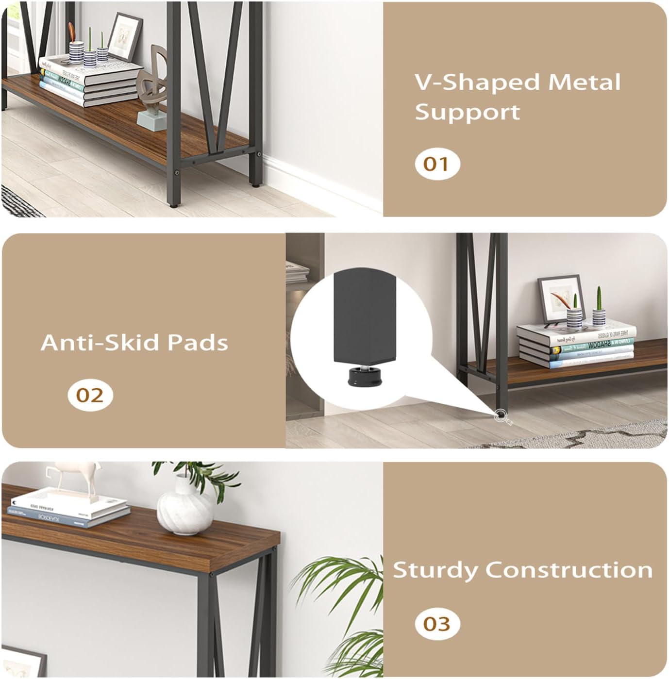 FOLUBAN Modern Coffee Table End Table and Entryway Table with Storage Shelf for Living Room, Rustic Walnut