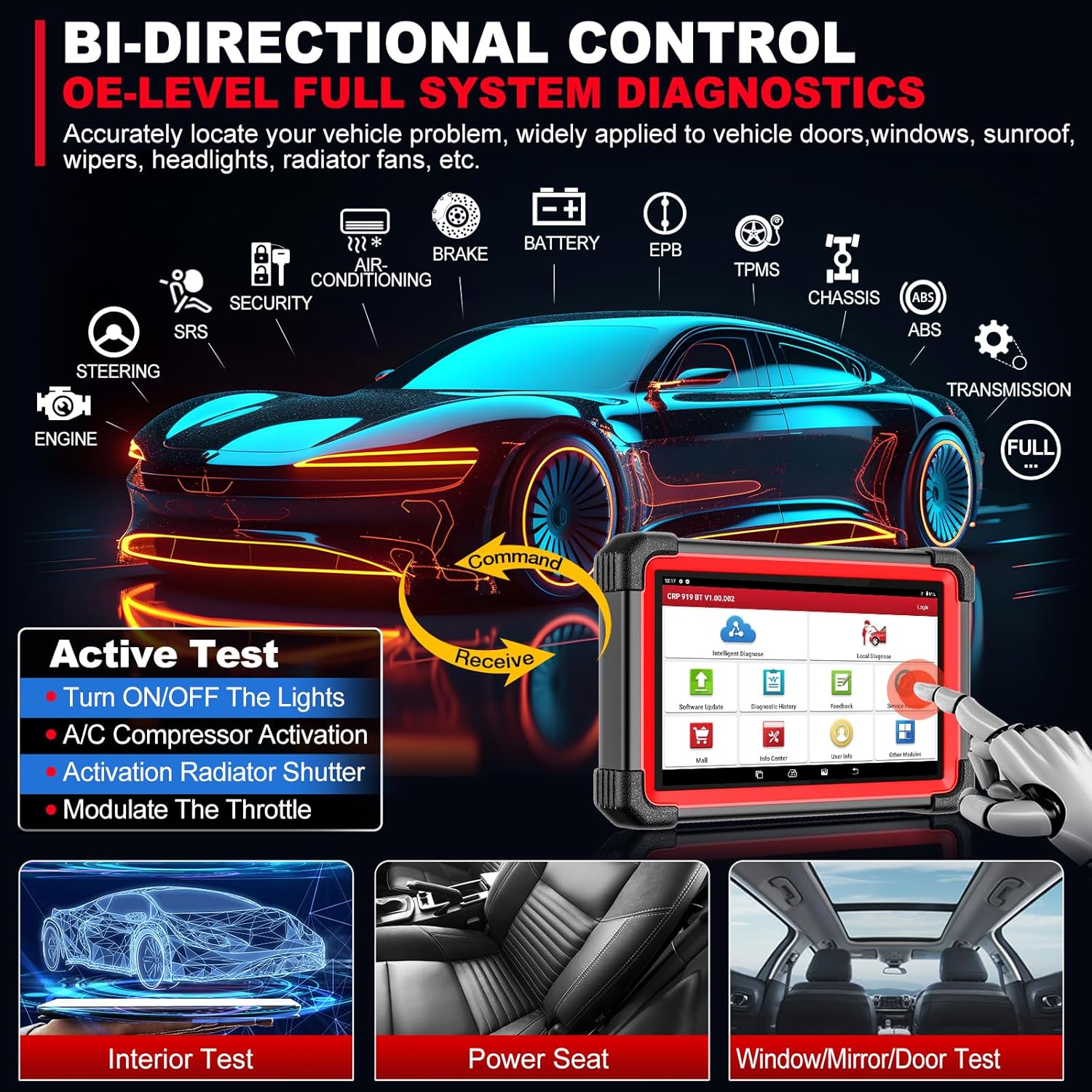 LAUNCH X431 CRP919EBT Elite Wireless Bidirectional Scan Tool, CANFD&DOIP, ECU Coding, 2024 Full System Diagnostic,31+ Reset,FCA AutoAuth,V.A.G Guide,Full Function,2Yrs Free Update,Upgraded of CRP919E