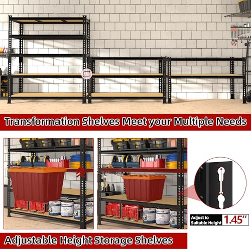 5 Tier Garage Storage Shelves - 32" W x 16" D x 63" H Adjustable Heavy Duty Metal Shelving Unit, Garage Shelving Utility Storage Rack for Basement, Pantry, Kitchen, Black, 2 PCS