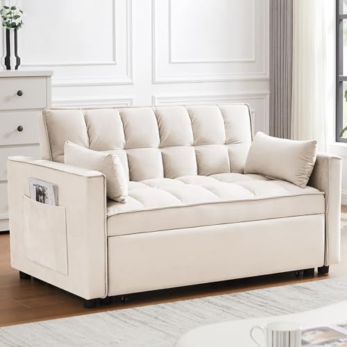 OUMAX Sleeper Sofa Bed,3 in 1 Convertible Futon Sofa Couch Pull out Bed,Love Seat Lounge Sofa with Reclining Backrest,Furniture Sleeper Chair for Living Room (Grey)