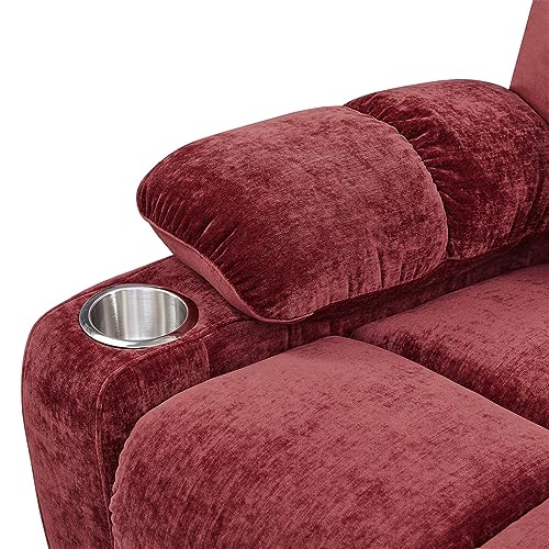 180° Lay Flat Power Lift Recliner Chair with Massage and Heat for Elderly, Dual Motor Upholstered Reclining Sofa with Infinite Position & 2 Side Pockets and Cup Holders for Living Room, Red