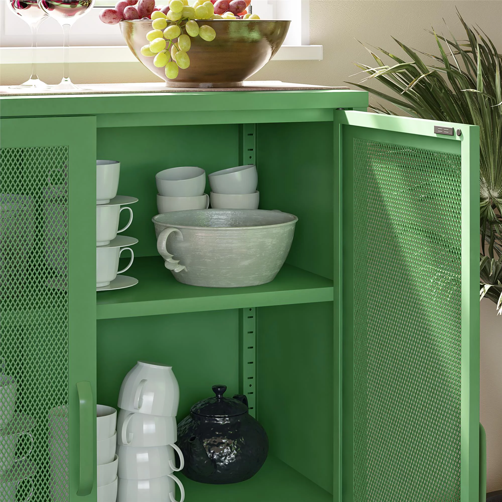Novogratz Channing 2 Door Accent Cabinet-Mesh Metal Locker, Kelly Green