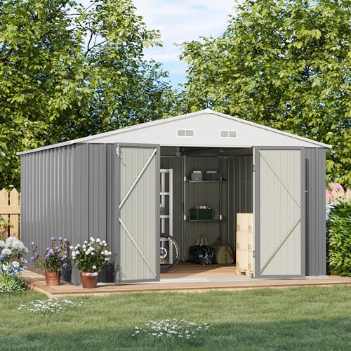 Patiowell 3 x 3 FT Outdoor Storage Shed,Small Garden Tool Storage Shed with Sloping Roof and Single Lockable Door, Outdoor Shed for Backyard Garden Patio Lawn, Grey