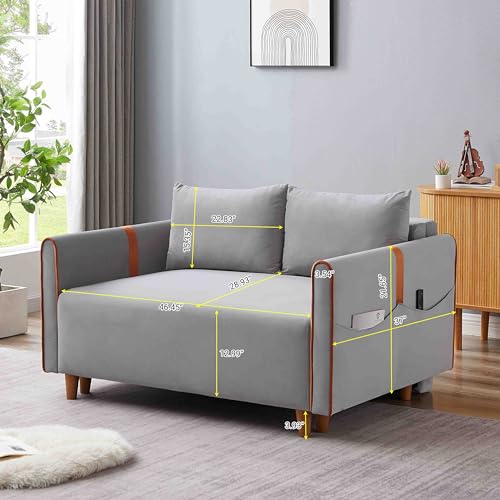 55.2" Pull Out Sofa Bed, 3-in-1 Modern Velvet Loveseat Bed with Storage, Adjustable Backrest, Convertible Sleeper Sofa Couch with Side Pockets and Pillows for Small Spaces,Office (Black)