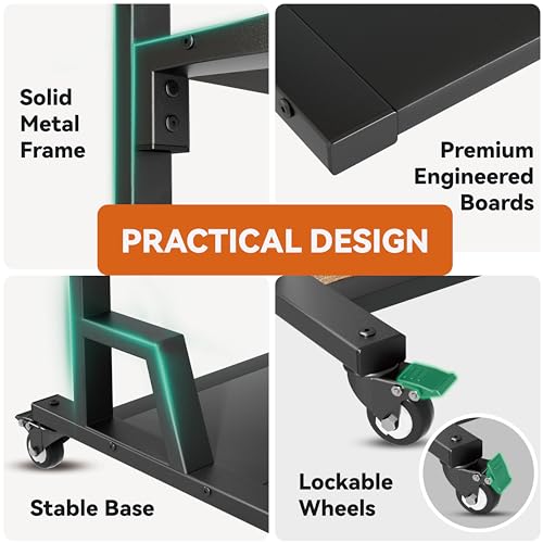 Mobile TV Stands for Flat Curved Screens, Rolling TV Cart Floor Stand with Mount, Shelf and Wheels for Living Room, Bedroom and Office