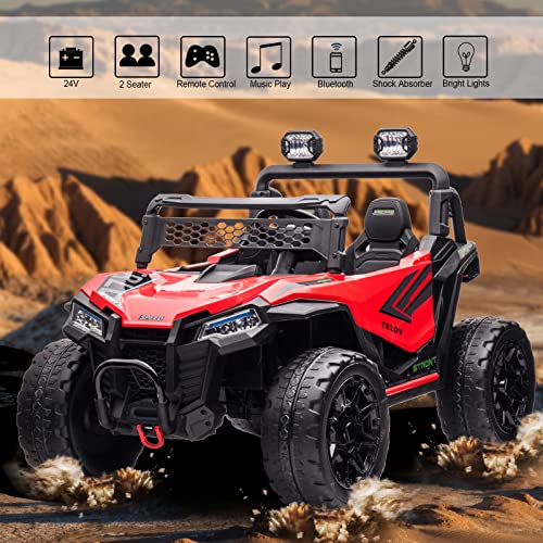 POSTACK 24V 2 Seater 4WD Kids Ride On UTV for Big Kids, Side by Side 4x4 Ride on Off-Road Truck with Parent Remote Control, Battery Powered Electric Car w/High Low Speed, Bluetooth for Boy Girl, Green