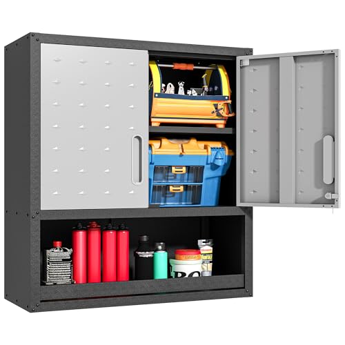 Metal Storage Cabinet with Wheels, Lockable Garage Cabinet with Doors and Shelves, Rolling Tool Storage, Assembly Required, Black
