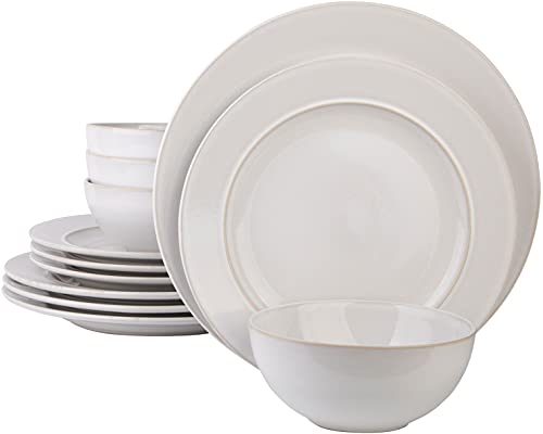 12 Piece Dinnerware Set By Glavers Service For 4, Round Black Matte Dishes – High-End Portuguese Quality Stoneware Set – Includes 4 Dinner Plates 4 Salad Plates, And 4 Bowls Dishwasher Microwave safe.