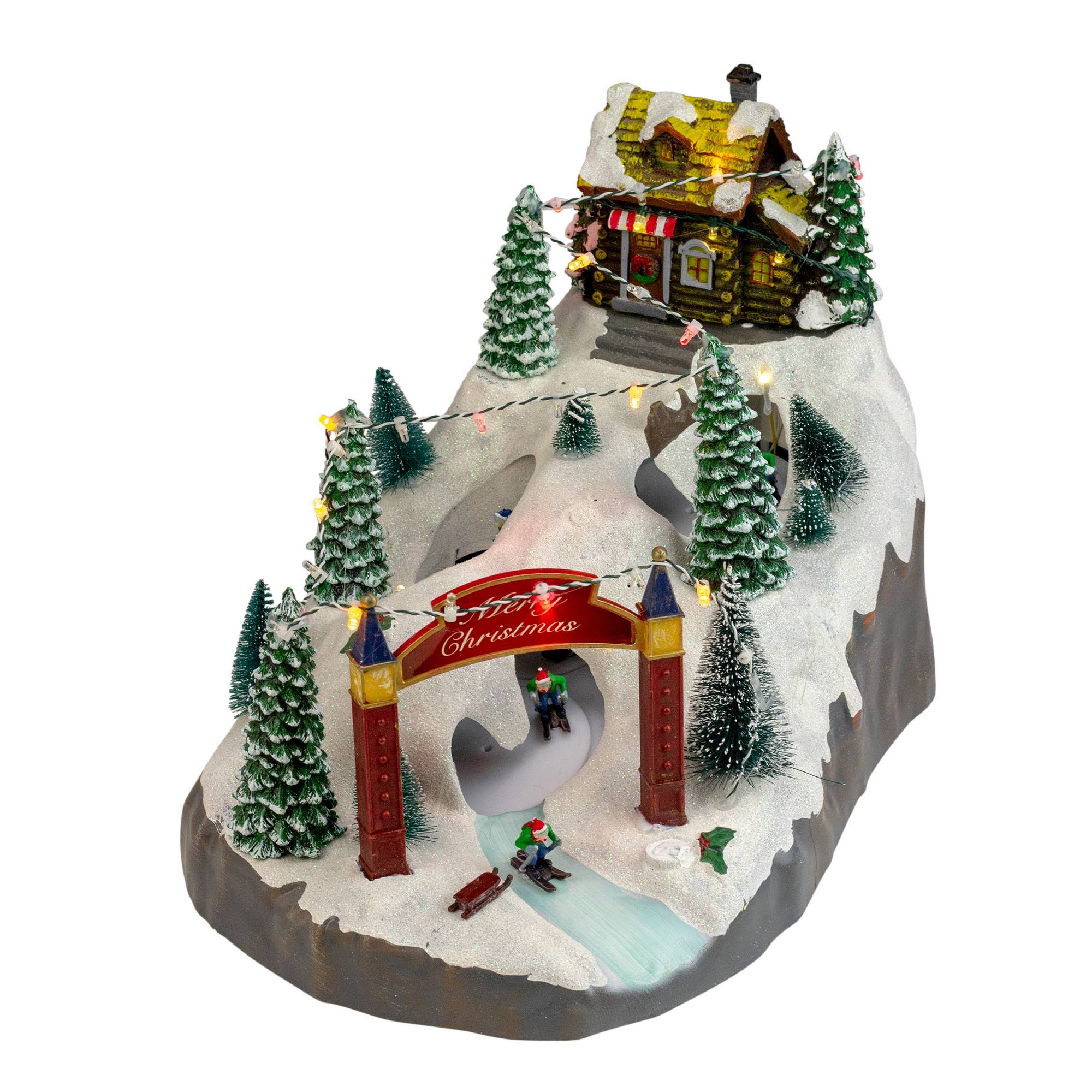 Northlight 15x22 White Scene with 3 Turning Skiers Animated LED Christmas Tabletop Decor