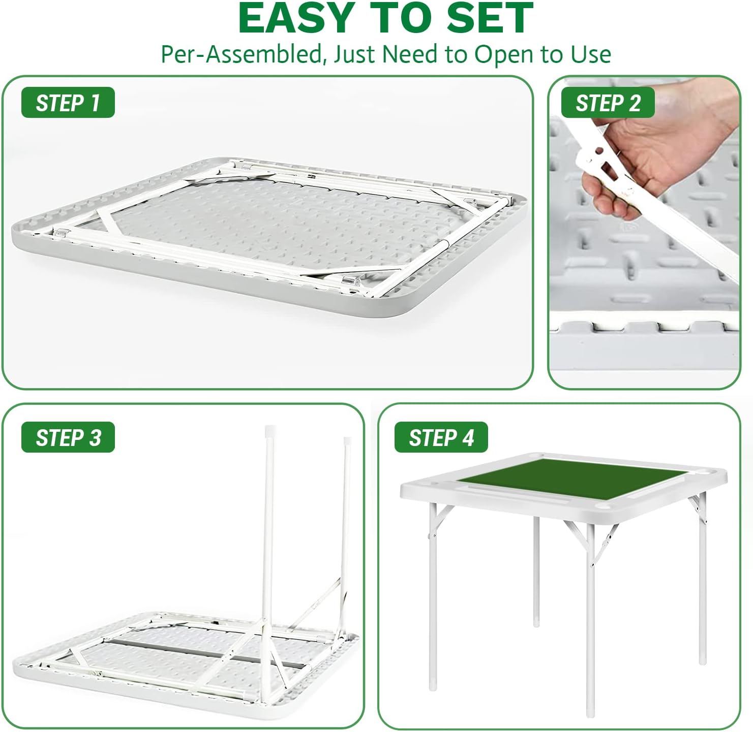 40.2’’ Mahjong Table - Square 4-Player Mahjong Table Foldable with Cup Holders and Trays, Update and Widen Folding Card Game Table with Green Cover Mat for Poker Domino Puzzle