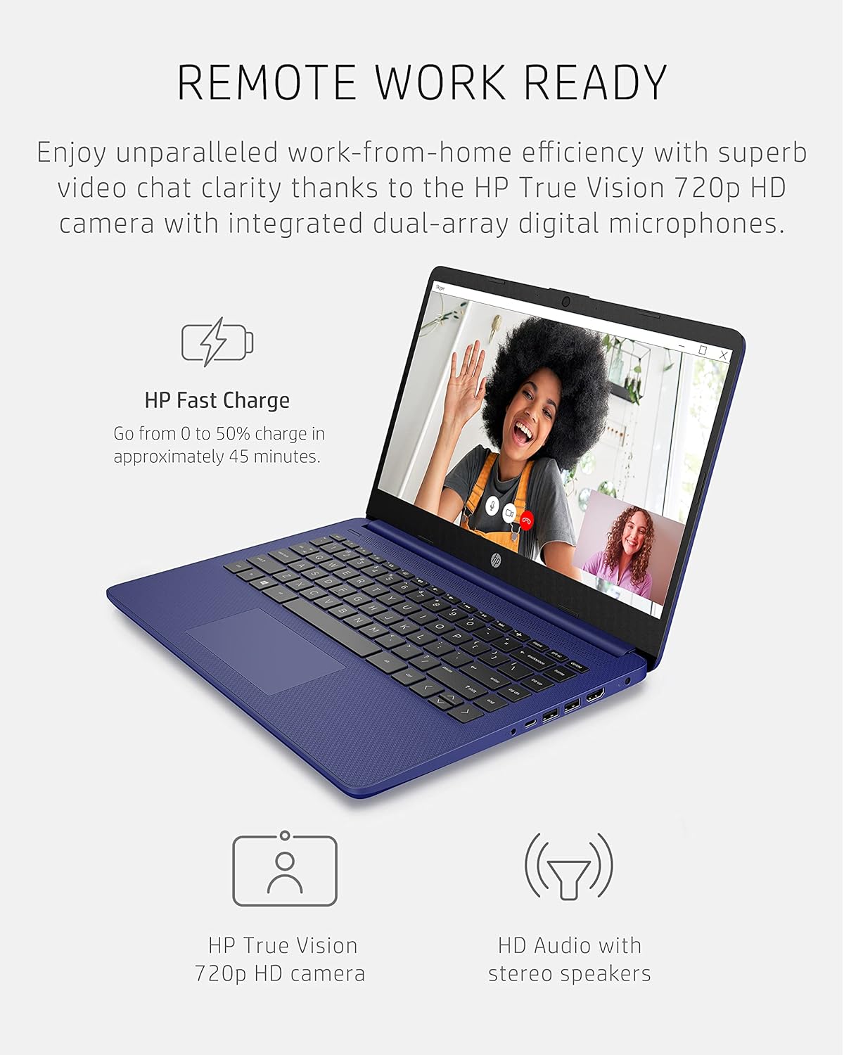 HP 14 Laptop, Intel Celeron N4020, 4 GB RAM, 64 GB Storage, 14-inch Micro-edge HD Display, Windows 11 Home, Thin & Portable, 4K Graphics, One Year of Microsoft 365 (14-dq0010nr, Indigo Blue)