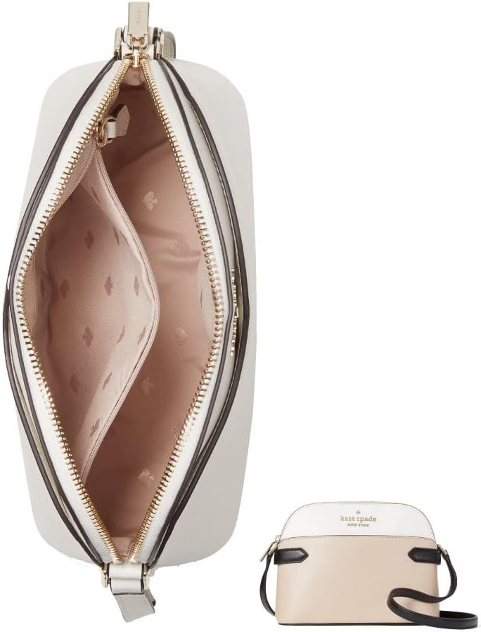 Kate Spade Staci Colorblock Dome Saffiano Leather Crossbody Bag Purse Handbag, WARM BEIGE MULTI