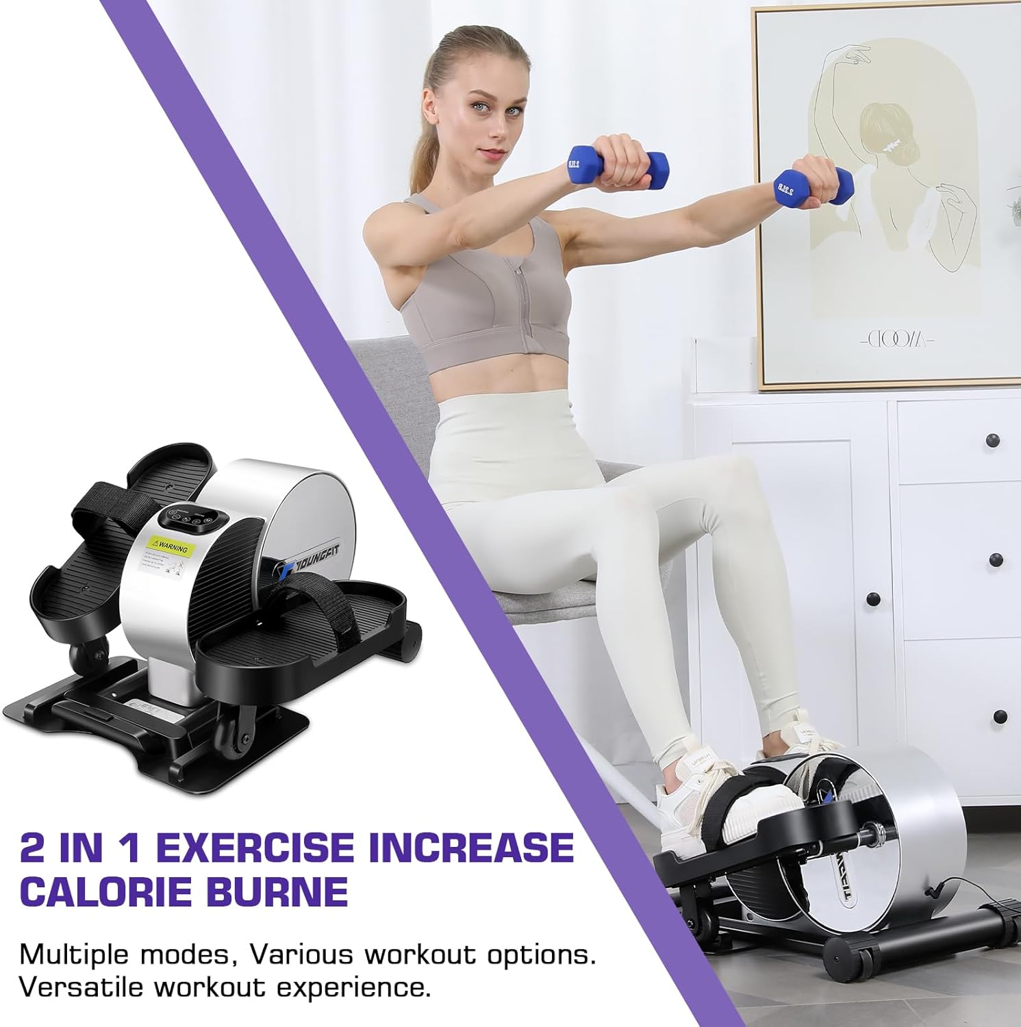 Under Desk Elliptical - Portable and Quiet Leg Exerciser While Sitting for Seniors with Remote and App Control, LCD Display, Electric Seated Pedal Ellipse Machine for Home, Office