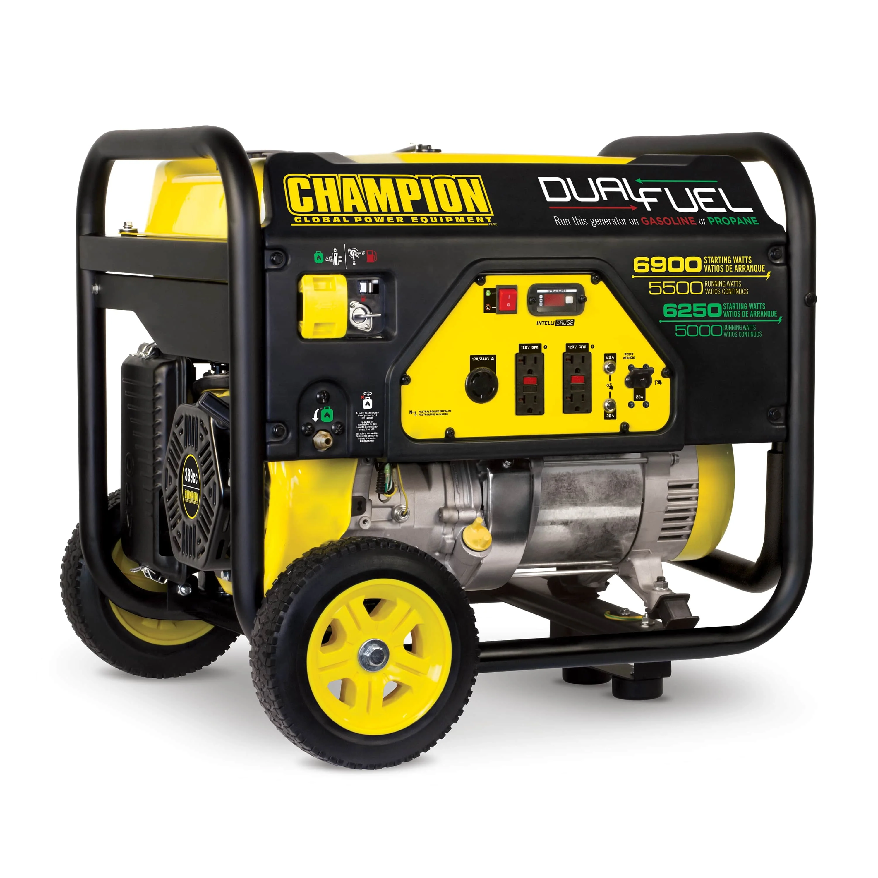 Champion Power Equipment 6900/5500 Watt Dual Fuel Portable Generator with Wheel Kit
