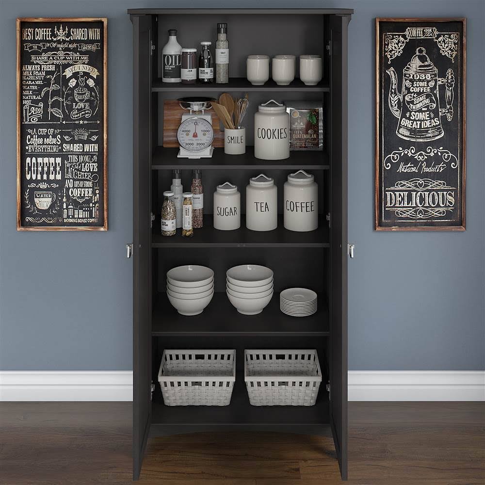 Bush Furniture Salinas Kitchen Pantry Cabinet with Doors in Vintage Black