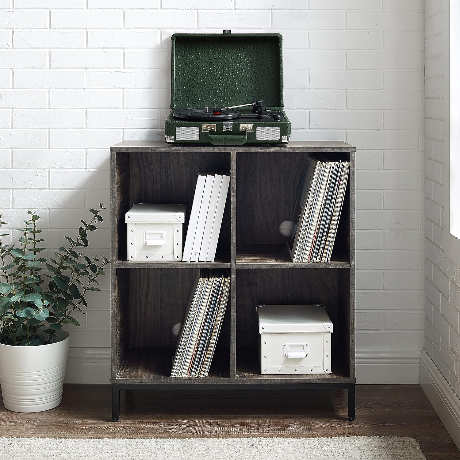 Crosley Furniture Jacobsen Record Storage Cube Bookcase, Brown Ash