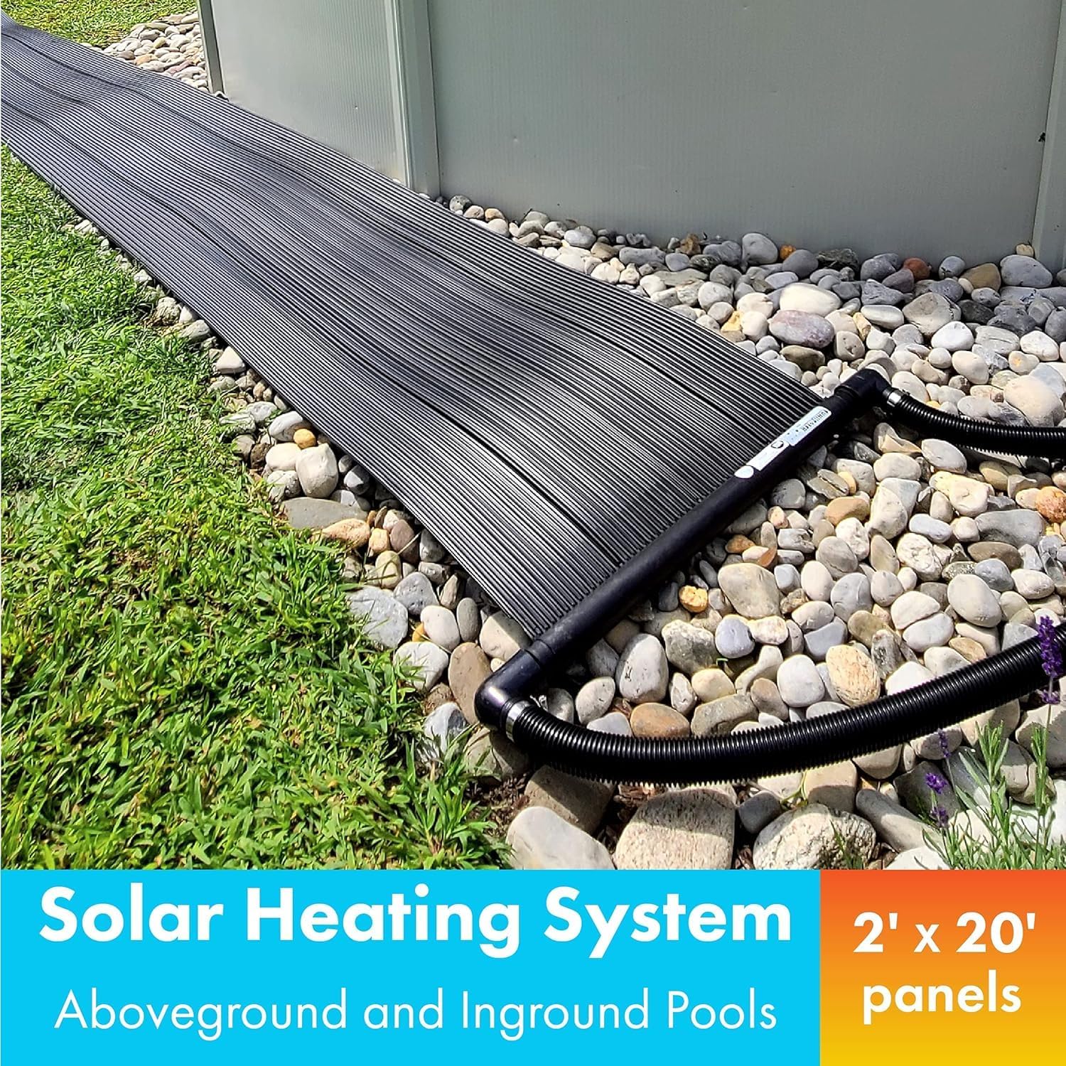 SunHeater Solar Heater, Includes One 2’ x 20’ Panel (40 sq. ft.), 10-Year Warranty – Heating System for Aboveground/Inground Swimming Pools – Raises Water Temperature up to 15°F – S1220U