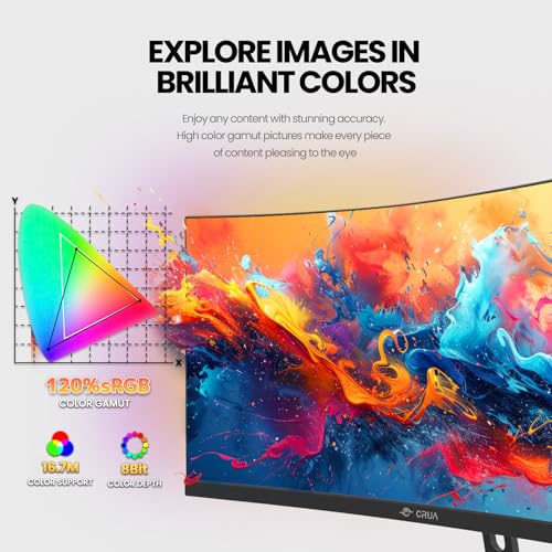 CRUA 30Inch Ultrawide Curved Monitor, 21:9 WFHD(2560x1080P) VA Computer Monitor, 120% sRGB 100HZ 1500R PC Monitors Support FreeSync, Wall-Mounted, with HDMI/DP Display Port-Black