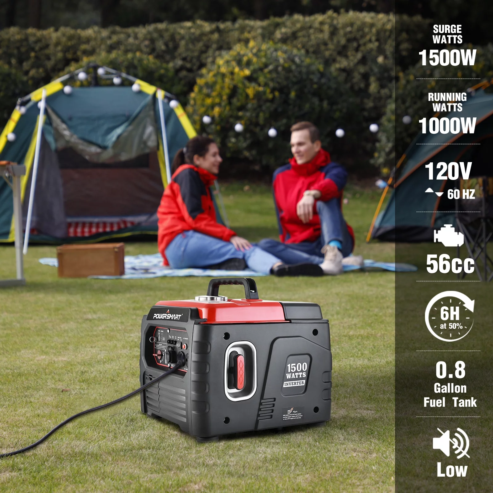PowerSmart 1500 Watt Portable Gas Power Inverter Generator for Outdoor Camping/Home Use,Low Noise