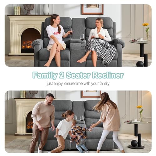 SAMERY Loveseat Recliner - Reclining Loveseat with Console - 2 Seater Manual Recliner Chair Double RV Recliner Loveseat Sofa Couch Set Home Theater Seating for Living Room/Office (Brown, 65.7")