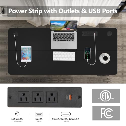 farexon Electric Standing Desk 55 x 24In with Charging Station, Stand up Desk with Oversized Mouse Pad, 2 USB Ports & 3 Power Outlets, 4 Caster, 4 Preset Heights Easy to Set（Brown）