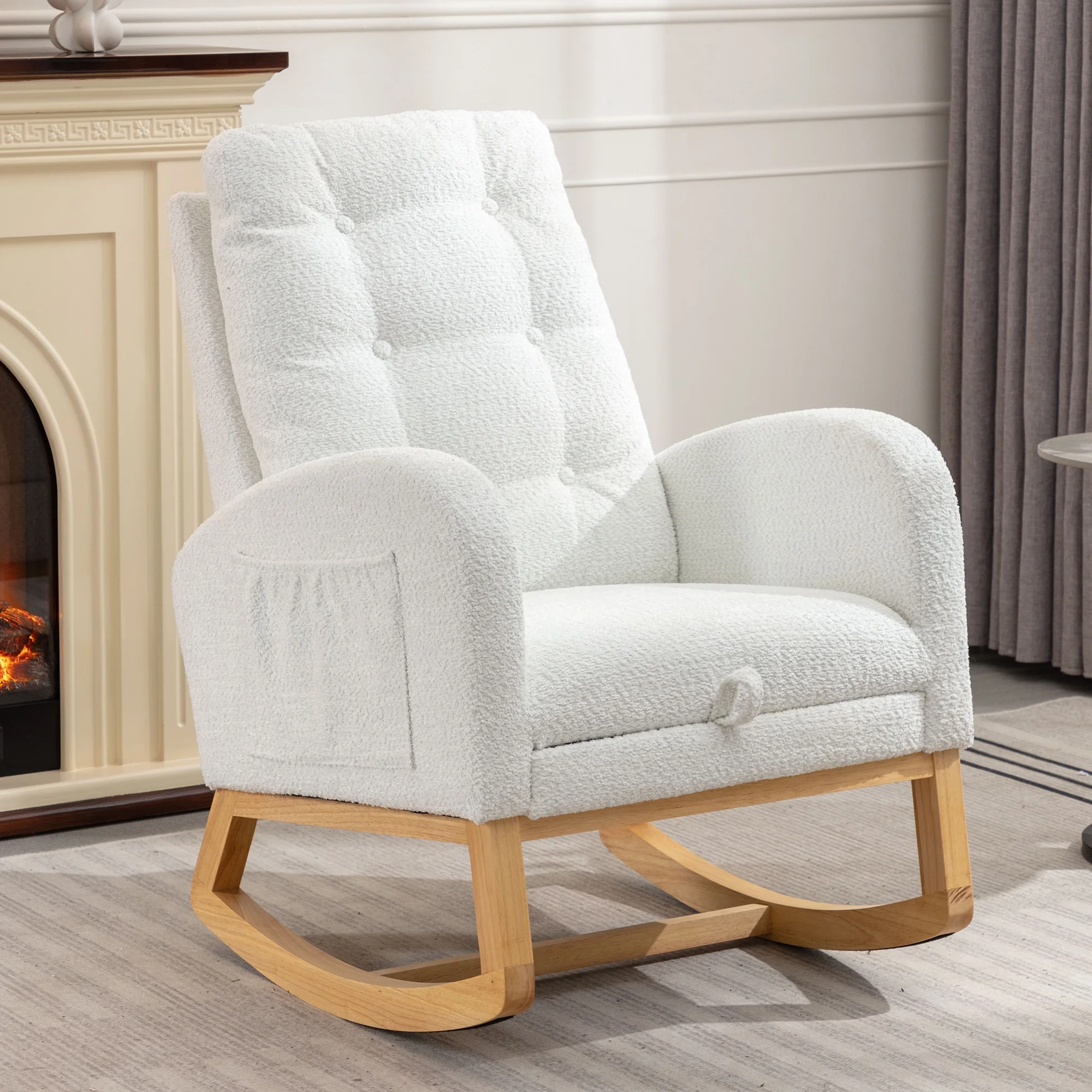 Nursery Rocking Chair with Footrest - High Back, Rubber Wood Rocking Legs, Ideal for Bedroom and Living Space